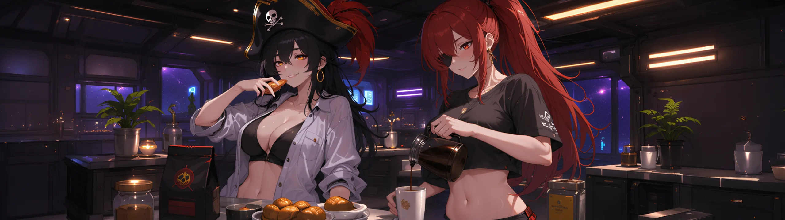 Mave and Raven preparing breakfast aboard the ship