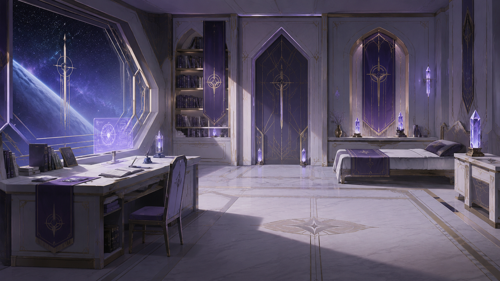 Agripina’s spacious, orderly ivory and lavender quarters overlooking space